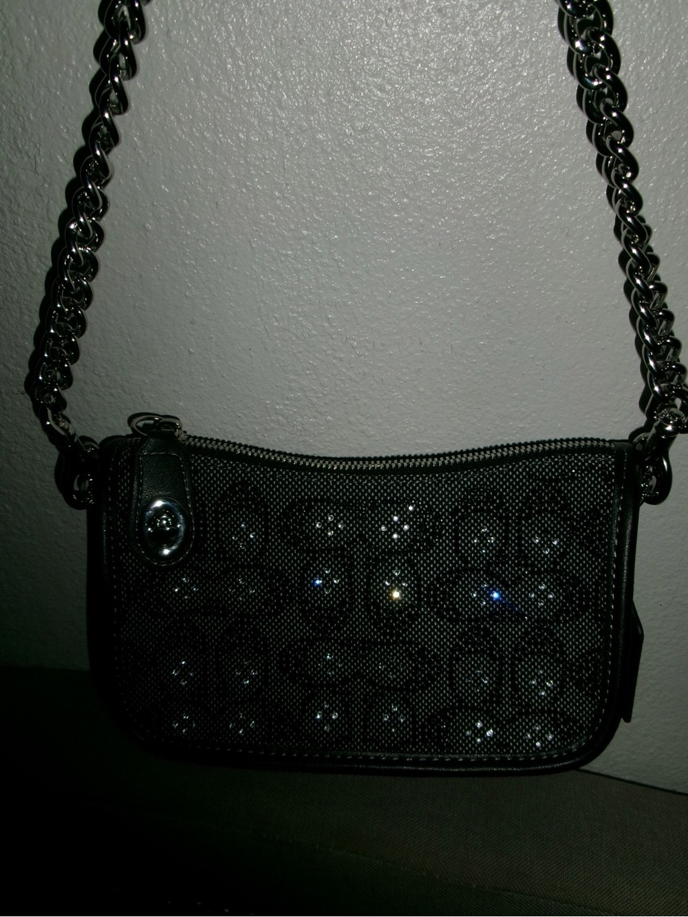 Coach Black Swinger Shoulder bag with silver chain NWOT - Picture 7 of 11